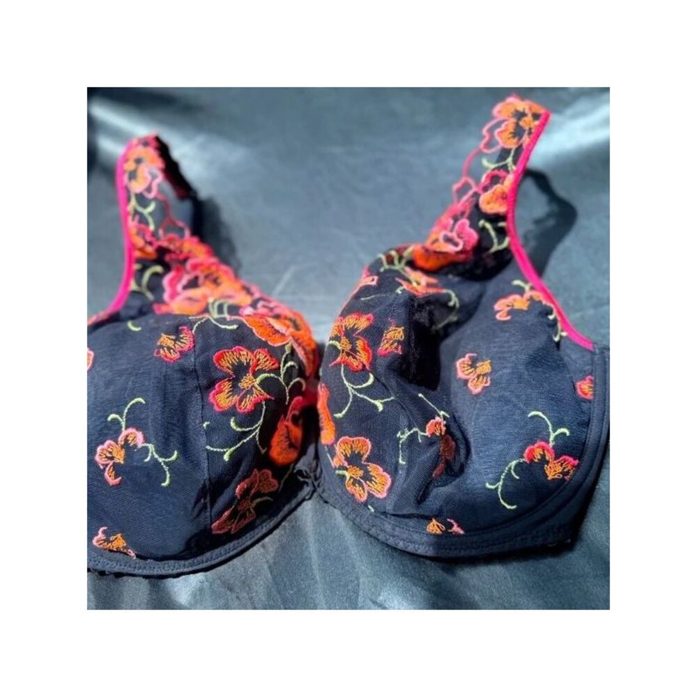 PrimaDonna Floral Embroidered Mesh Underwire Bra Navy Pink UK 34G EU 75G